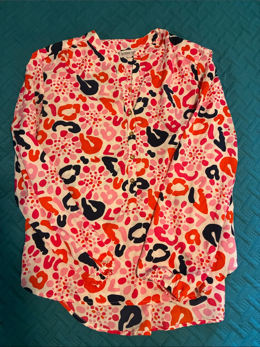 Buckhead Betties Pink Multi-Print Button-Front Blouse